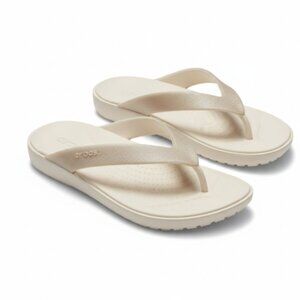 Crocs Women’s Sparkle Flip Flops Tan Size 10W Comfort Sandals EUC